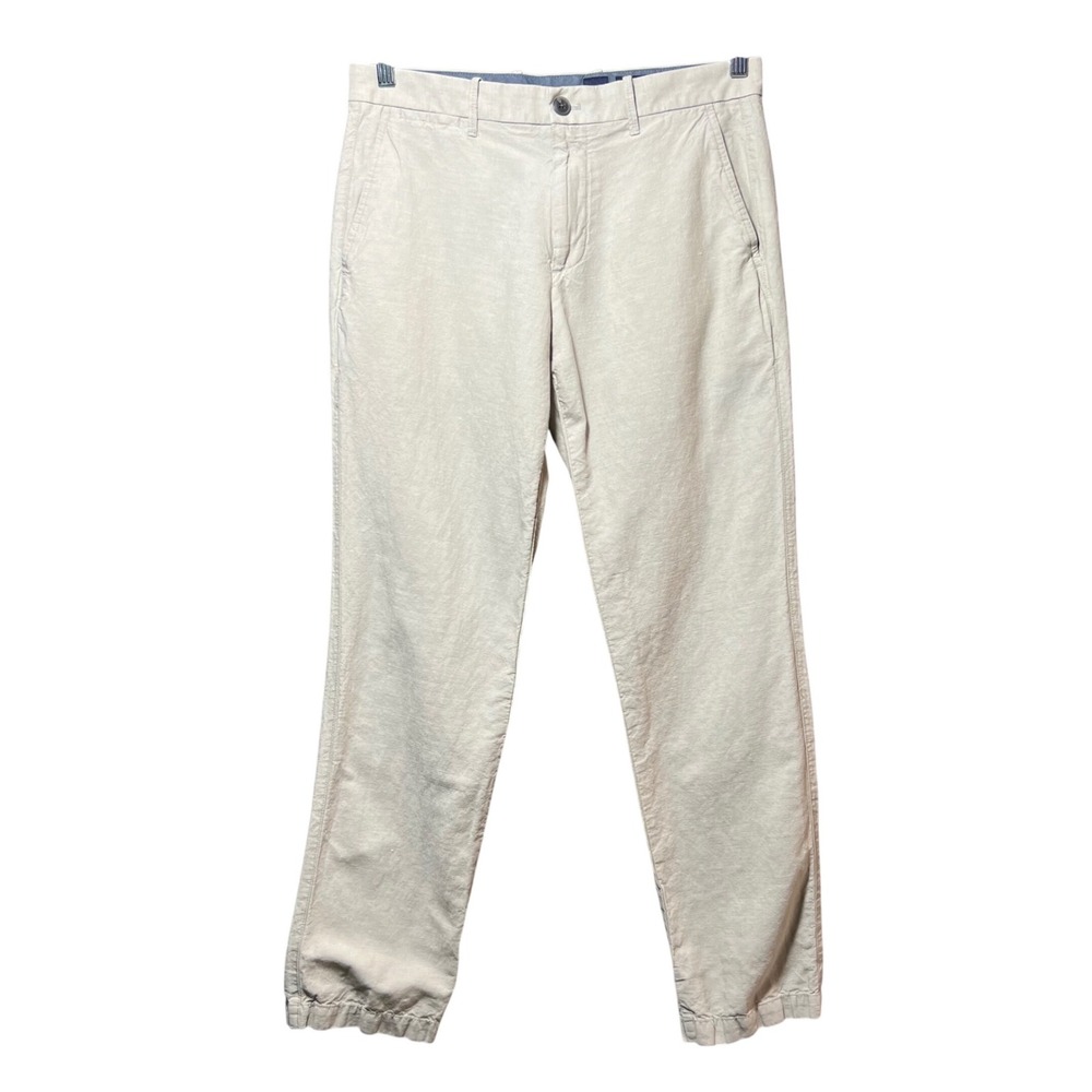 Gap Mens Linen Cotton Blend Straight Fit Chino Pants Beige Flat Front 31x30